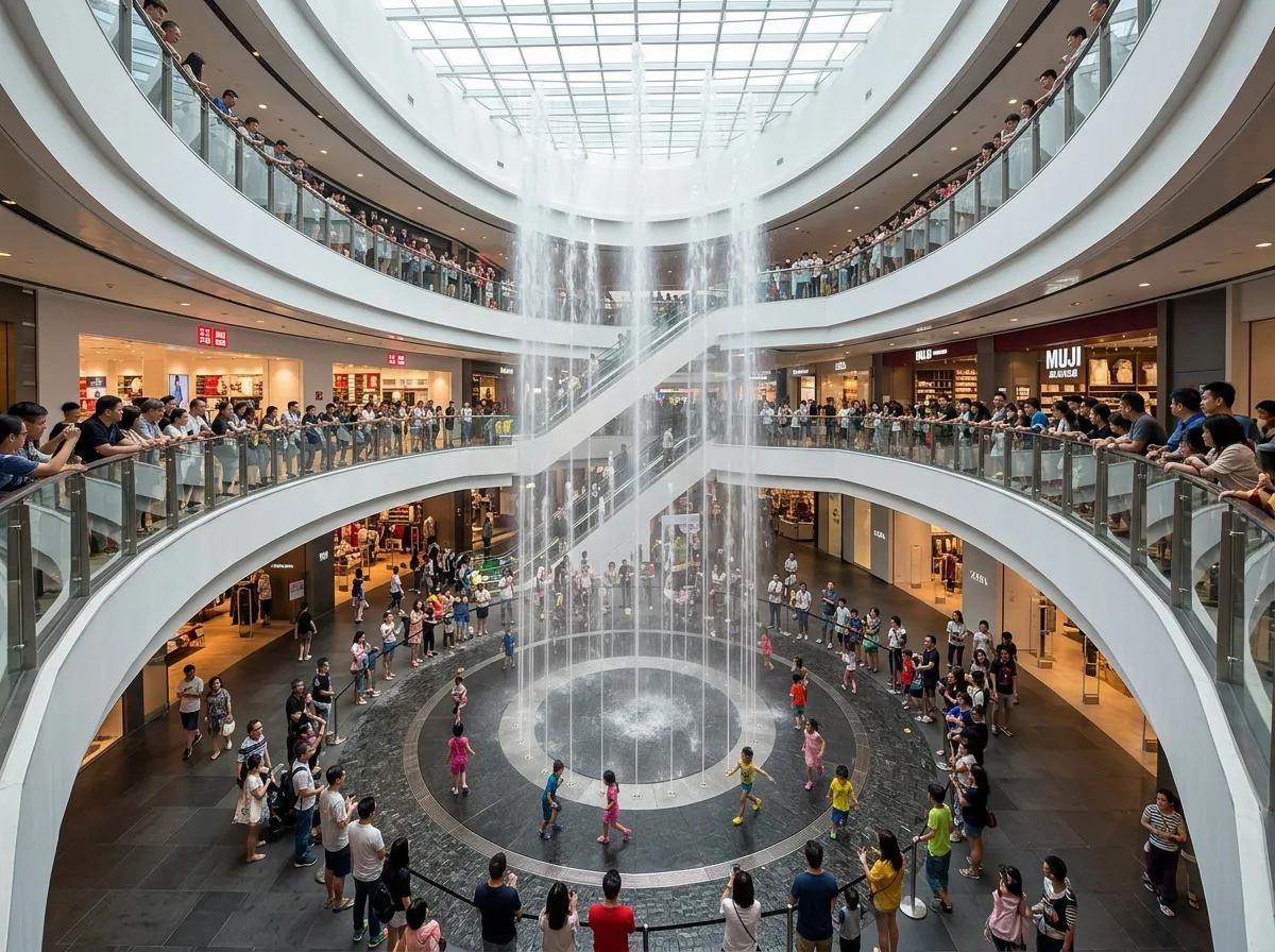 Shopping Mall Atrium Dry Fountain: Indoor Water and Pedestrian Flow