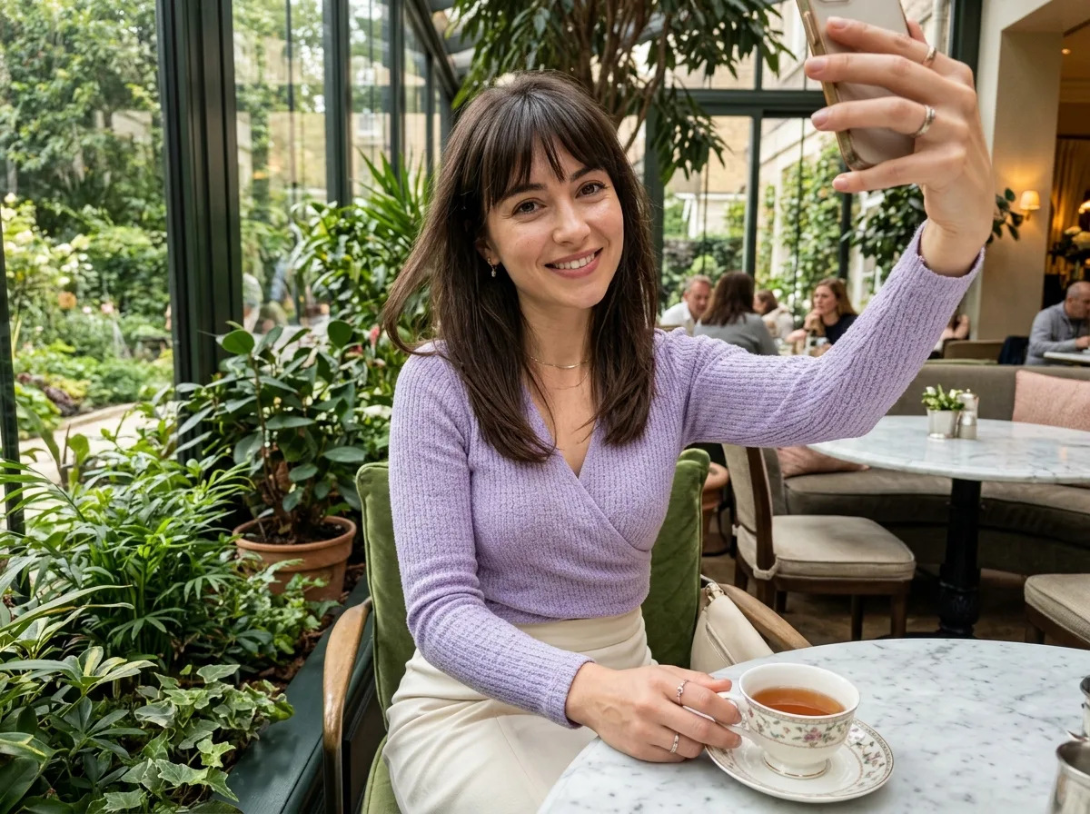 Glass Teahouse Selfie・Afternoon Light and Unedited Phone Texture