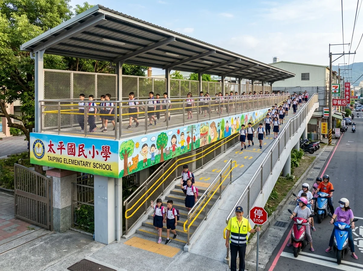 Pedestrian Overpass: Scale and Care in Front of Schools