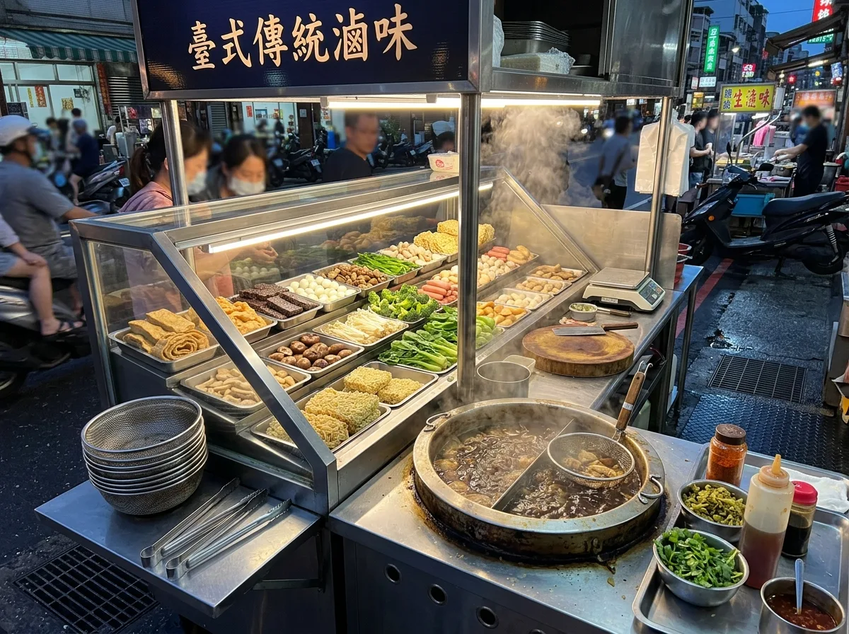 卤味摊：称重台与冷藏陈列