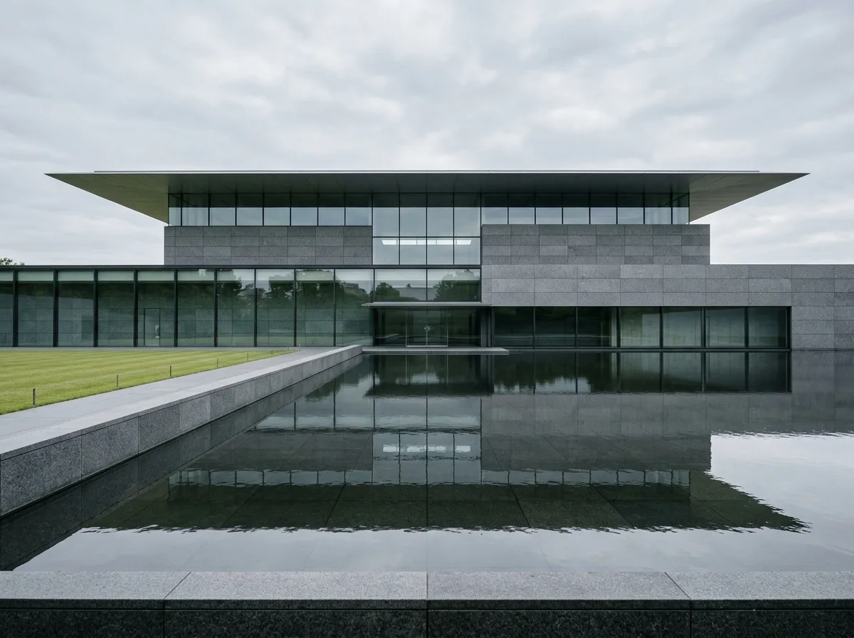 Minimalism of Granite and Glass: Floating Horizontal Eaves
