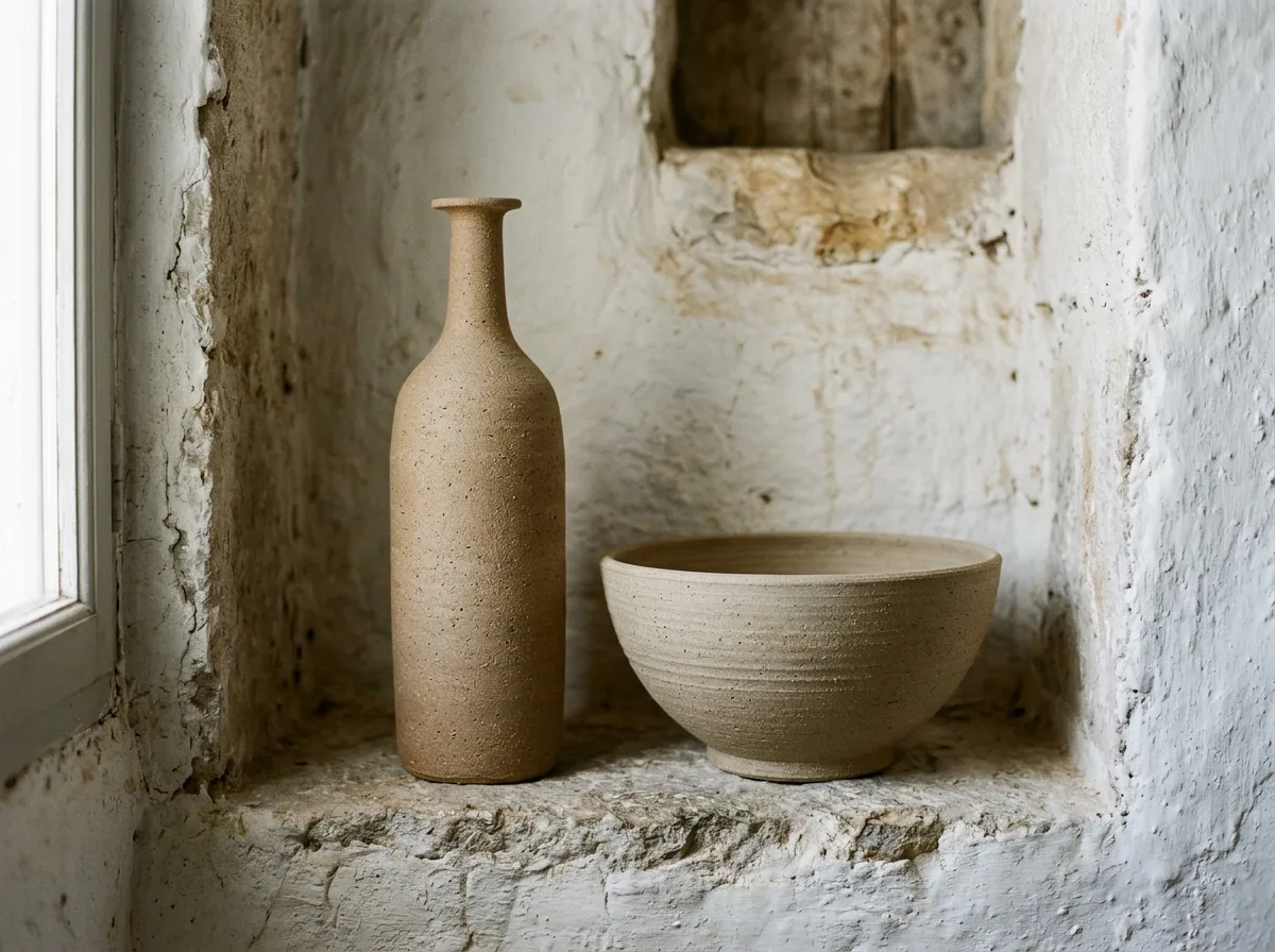 Unglazed pottery: well-formed but rough surface