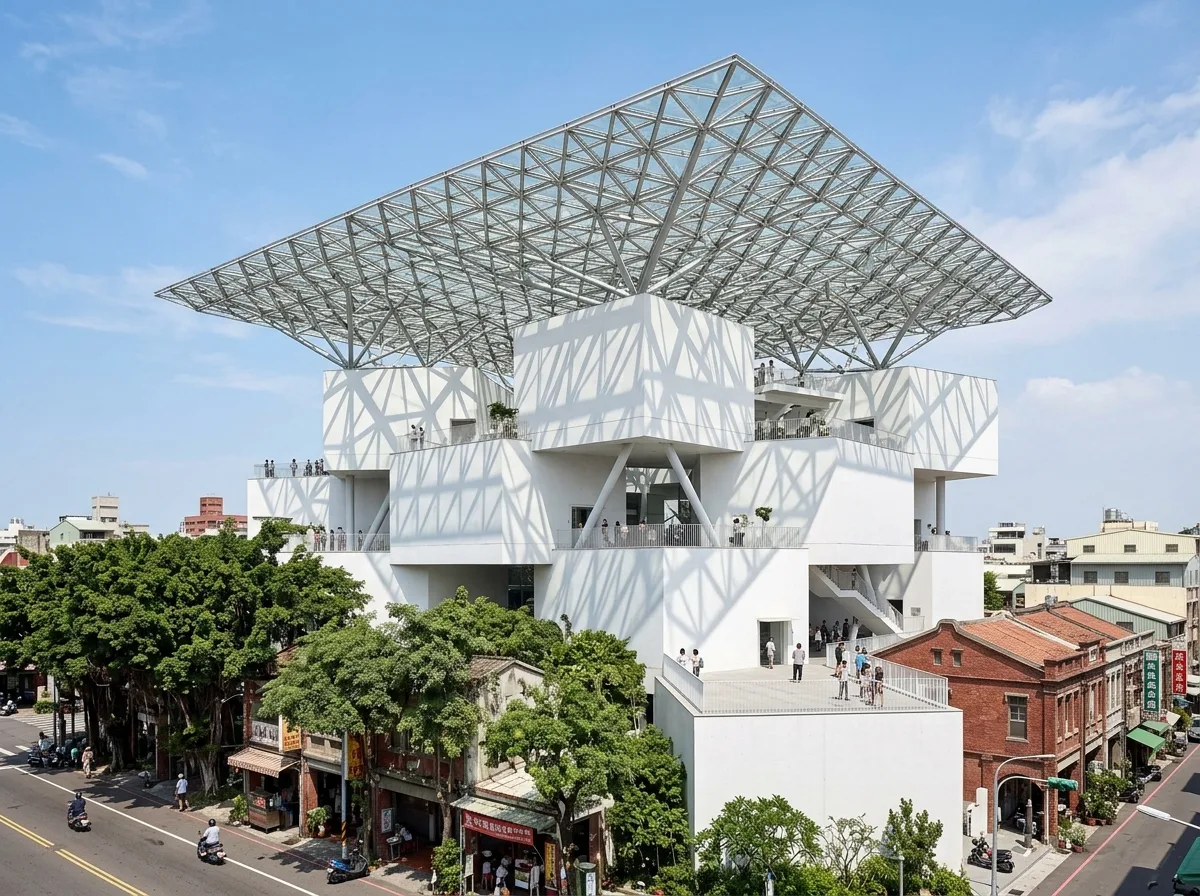 Pentagonal Fractal Sunshade: White Displaced Volumes and Geometric Light and Shadow