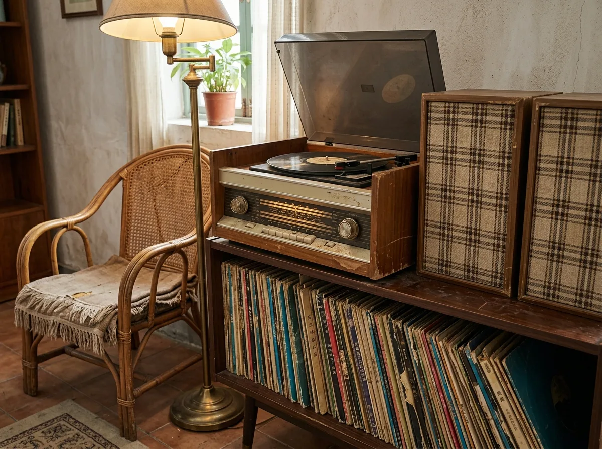 Old Records and Stereo System: The Set in the Living Room Corner