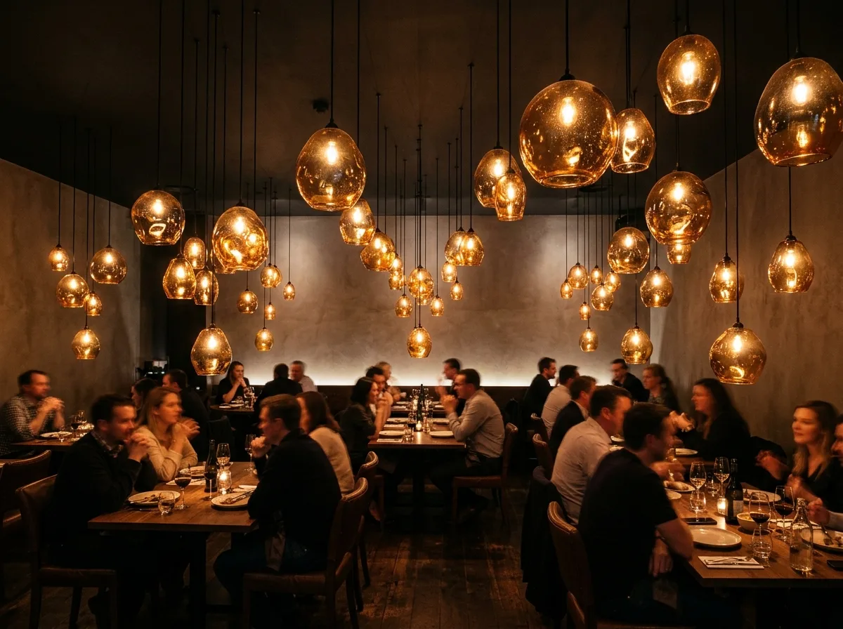 Glass Lamp Array Restaurant: Dozens of Blown Glass Define the Sky