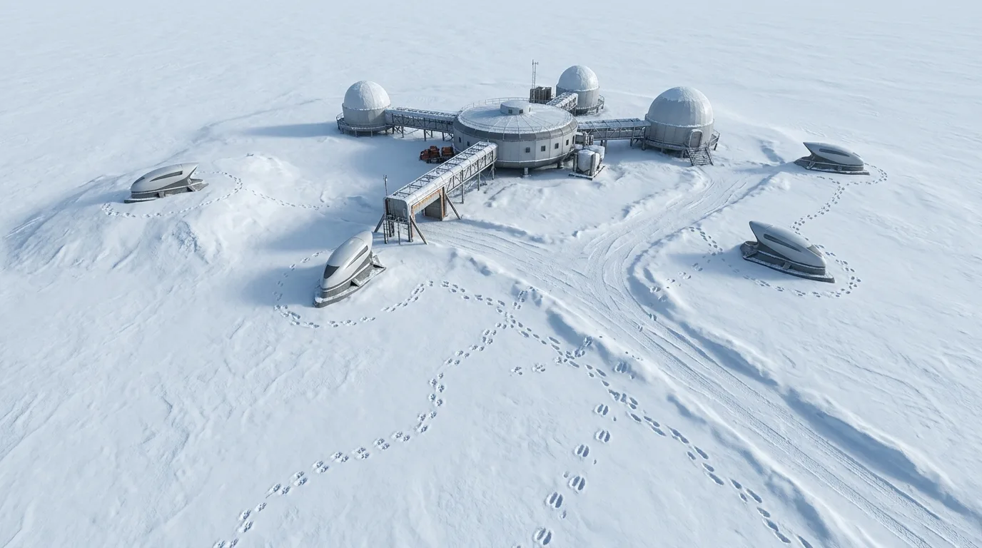 极地观测站环境修图：添加风雪探测器与动物足迹