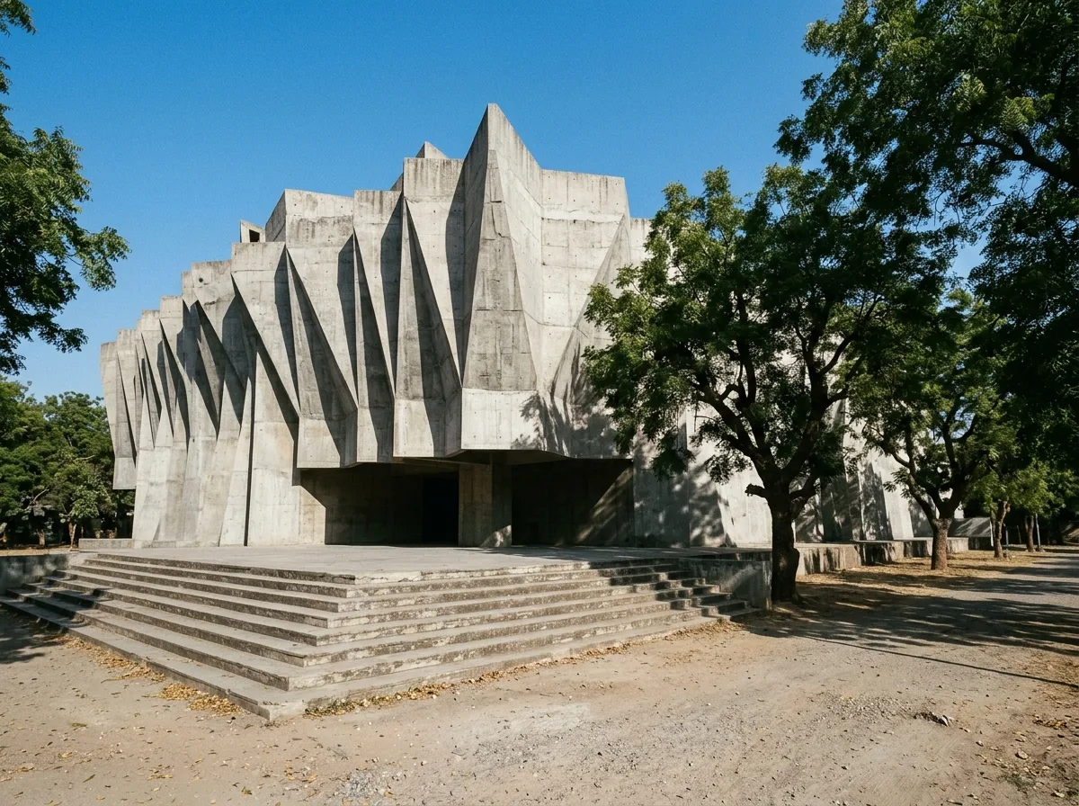Memorial Hall of Folded Concrete Slabs: A Brutalist Pleated Facade