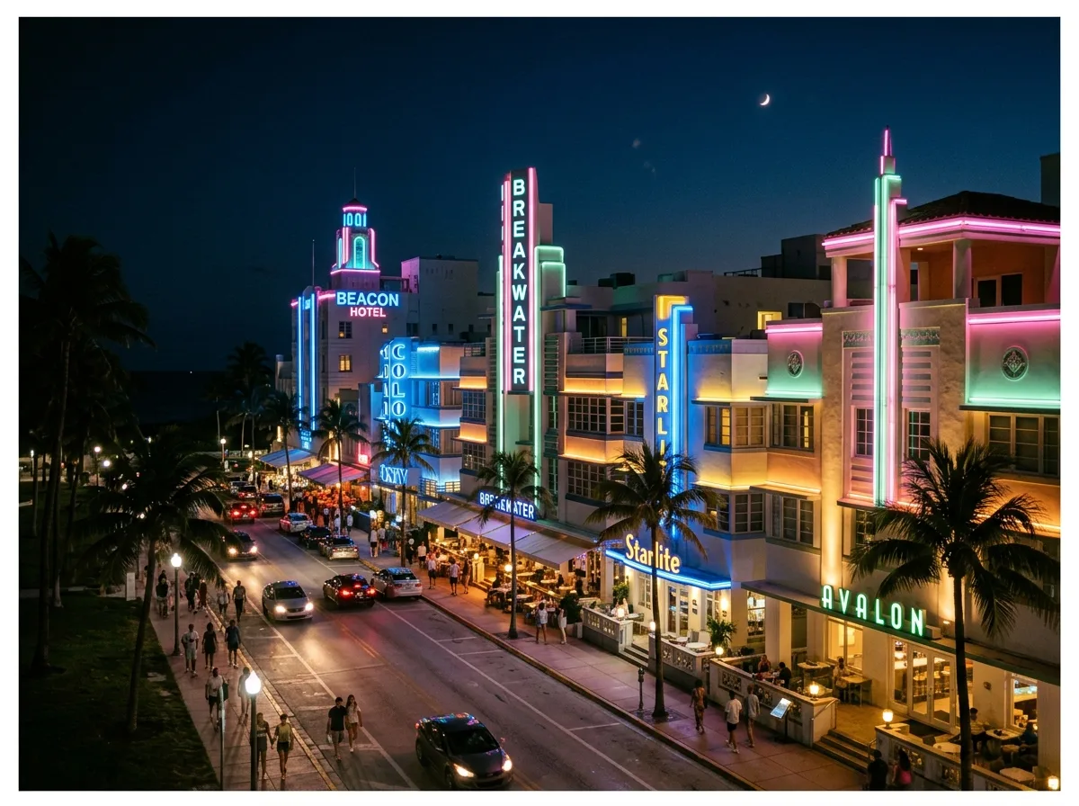 Neon Outline: Pastel Hotel at Night