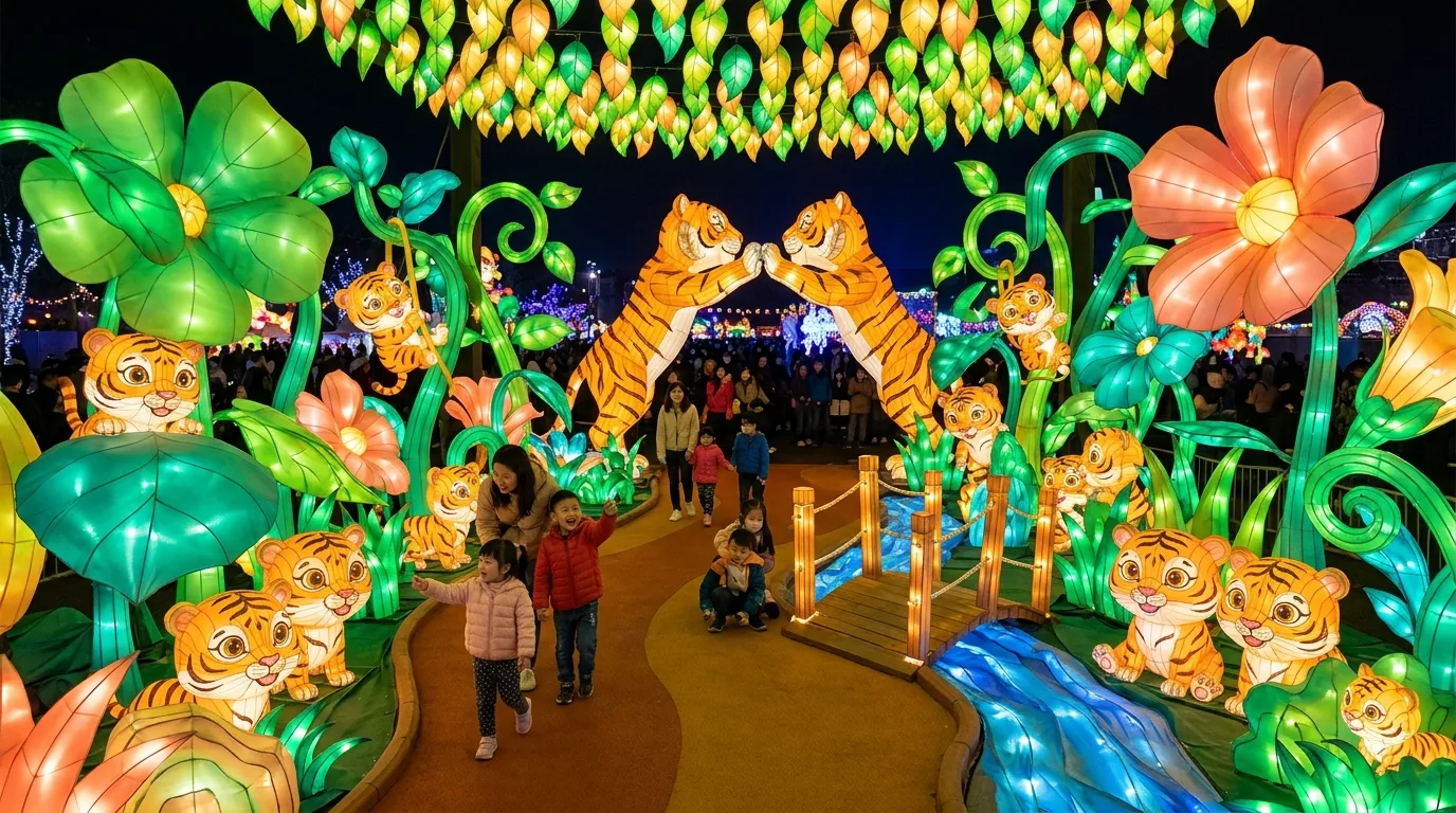 虎年灯区・卡通风格：丛林探险与大眼萌虎群