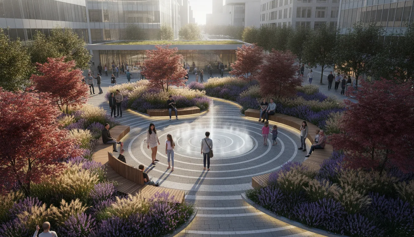 Urban Micro-Oasis: Interactive Water Features and Seasonal Plantings