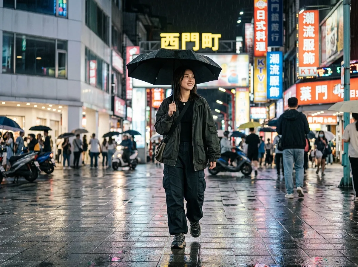 西门町雨夜街拍：霓虹招牌与35mm底片颗粒