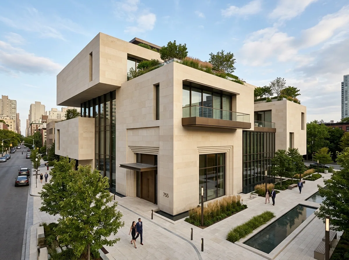 Minimal Monumentality: Warm Beige Stone Volumes and Deep Shadows