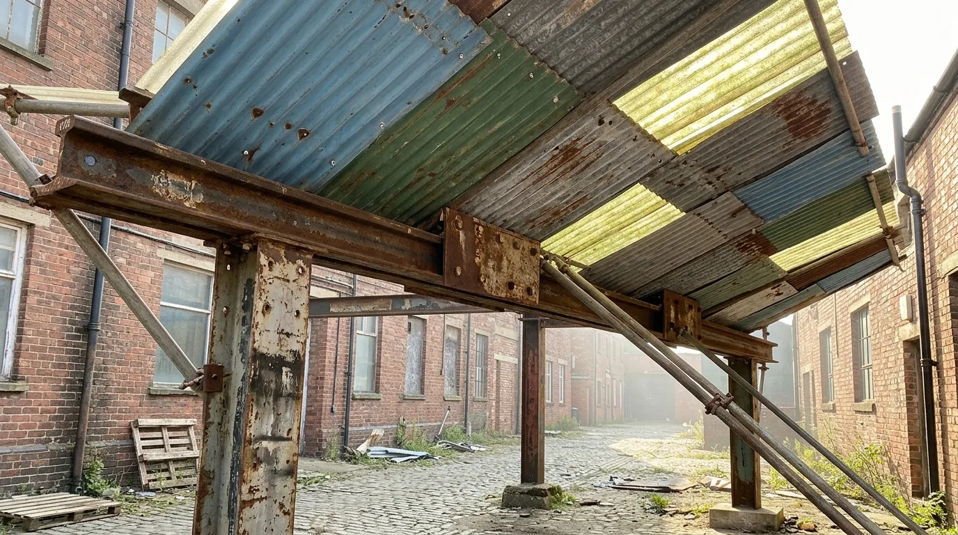 Recycled Component Canopy: Assembled from Old Steel and Second-hand Corrugated Sheets