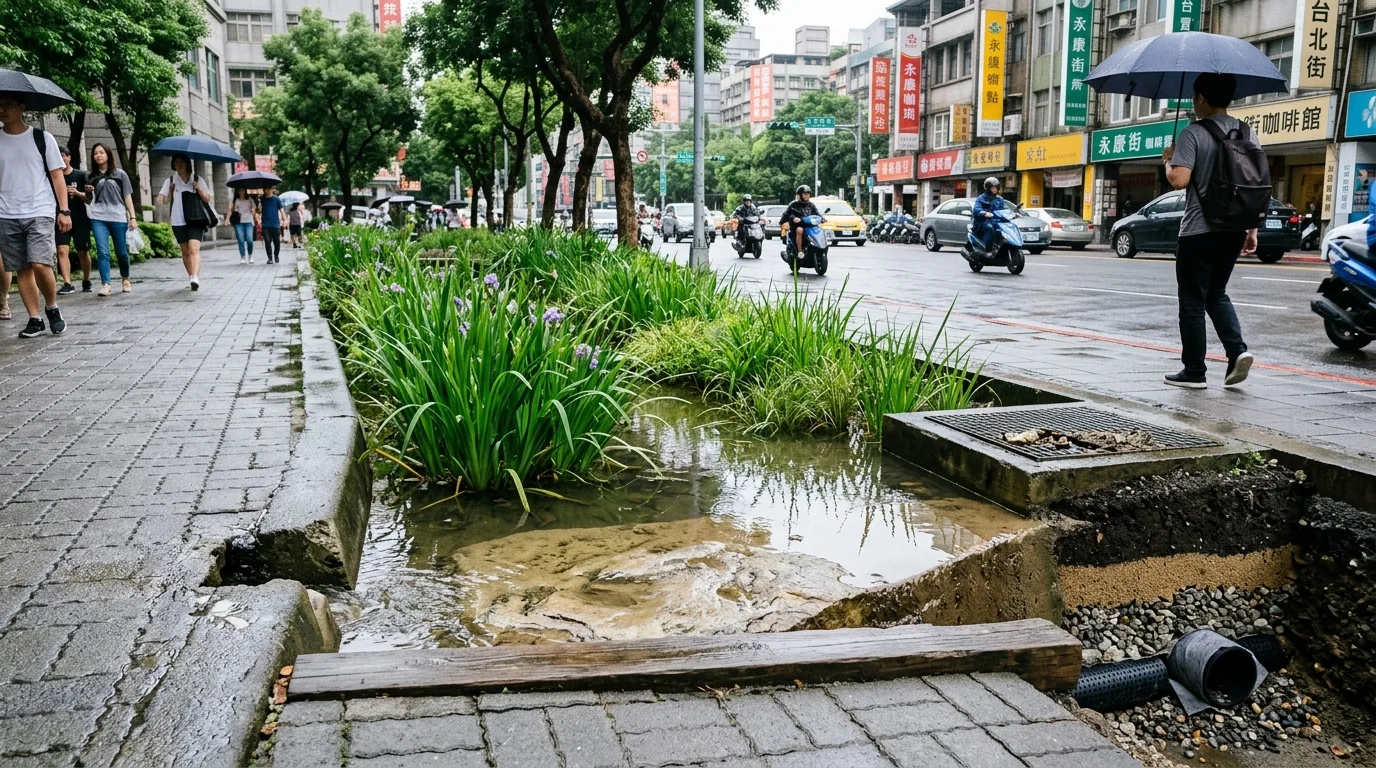 透水铺面与雨水花园：滞洪与街道收水