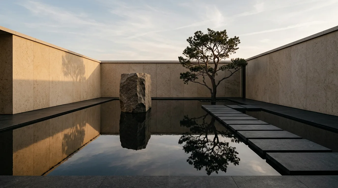Minimalist Water Garden: One Water, One Stone, One Tree