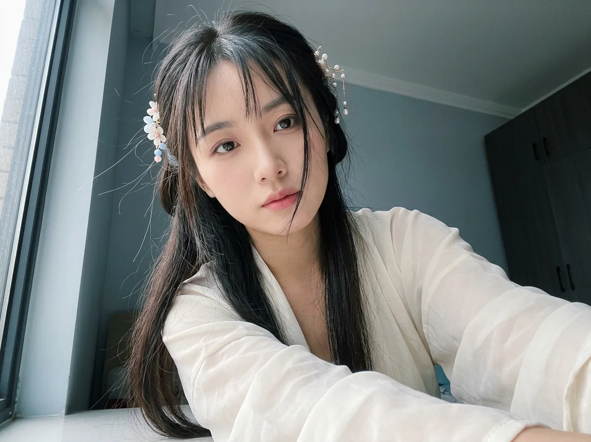 Classical Han-style window selfie