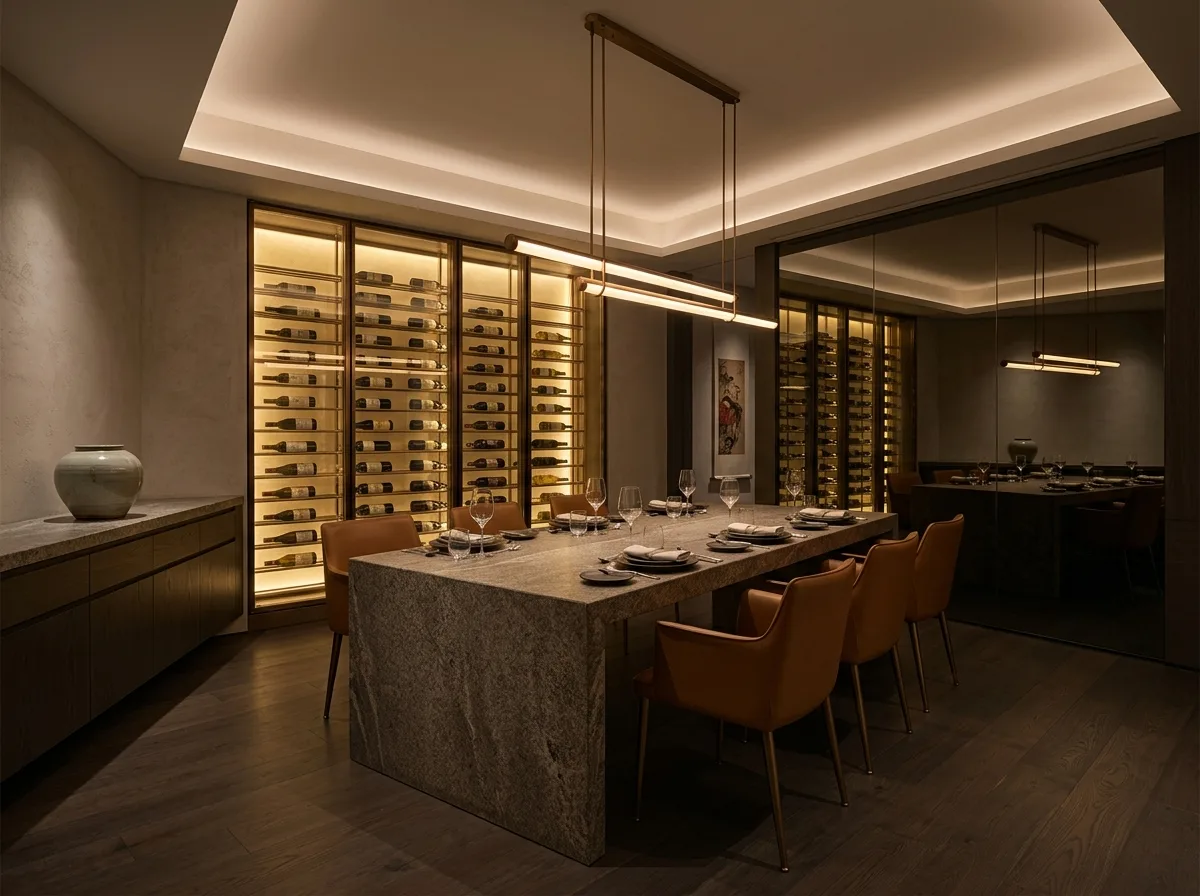 Boutique Hotel-Inspired Dining Area: Pendant Lights & Stone Dining Table