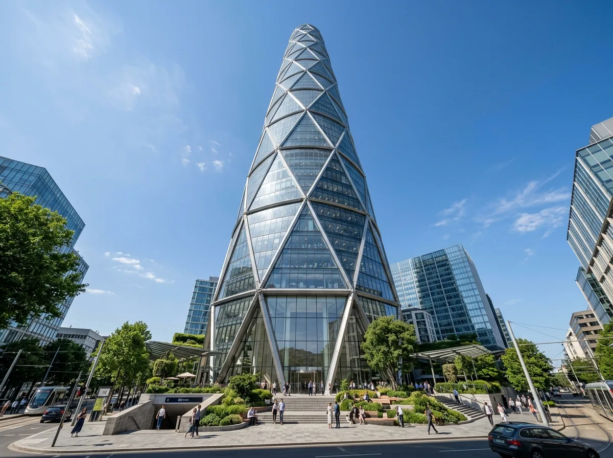 对角网格地标：结构外露的都市塔楼
