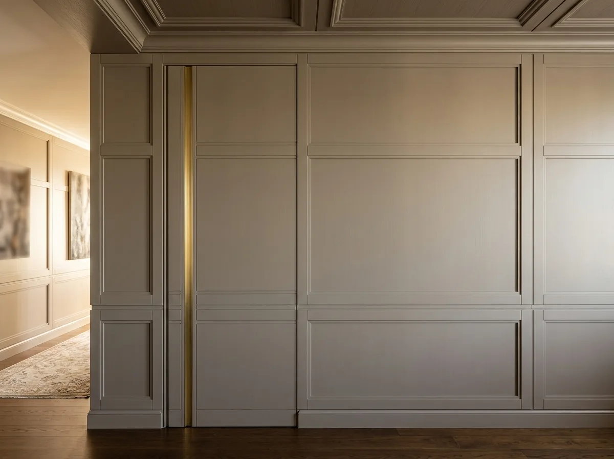 Doors Integrated into Woodwork: Molding Lines Crossing the Door Seam