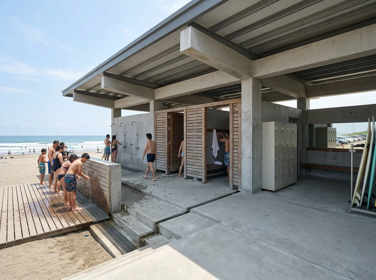 Beach Changing and Shower Building: Wet Area Circulation and Storage