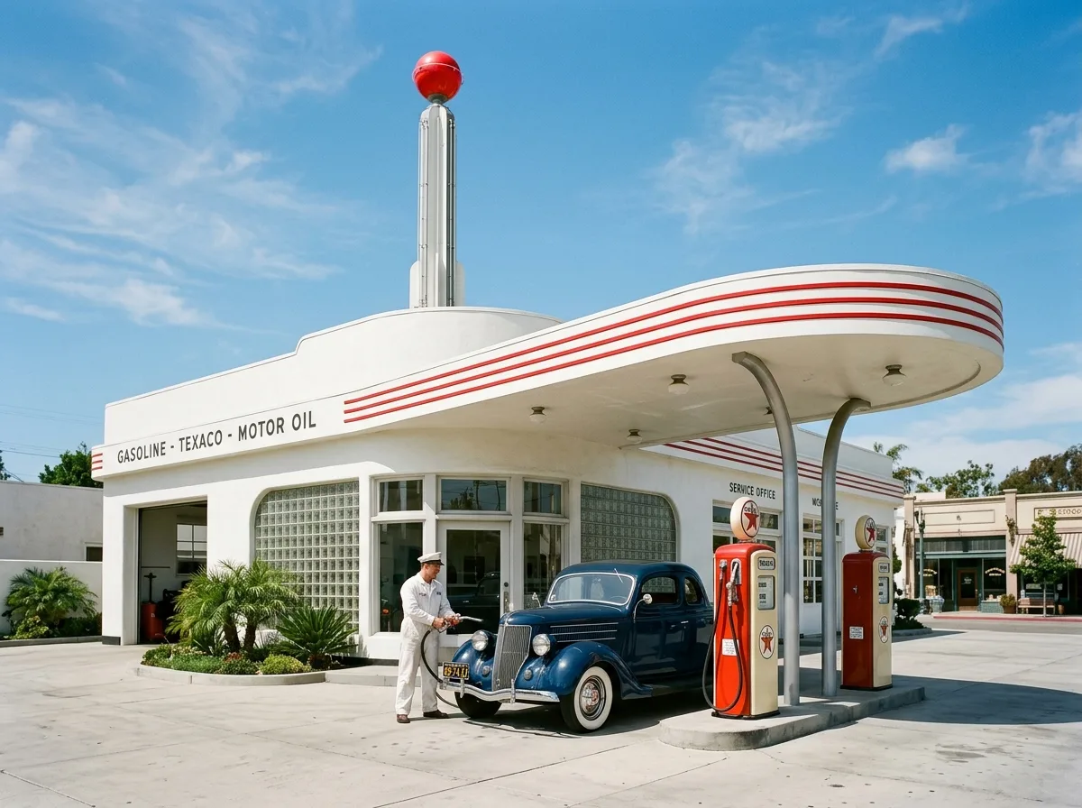 Art Deco・Streamlined Gas Station and Waiting Pavilion