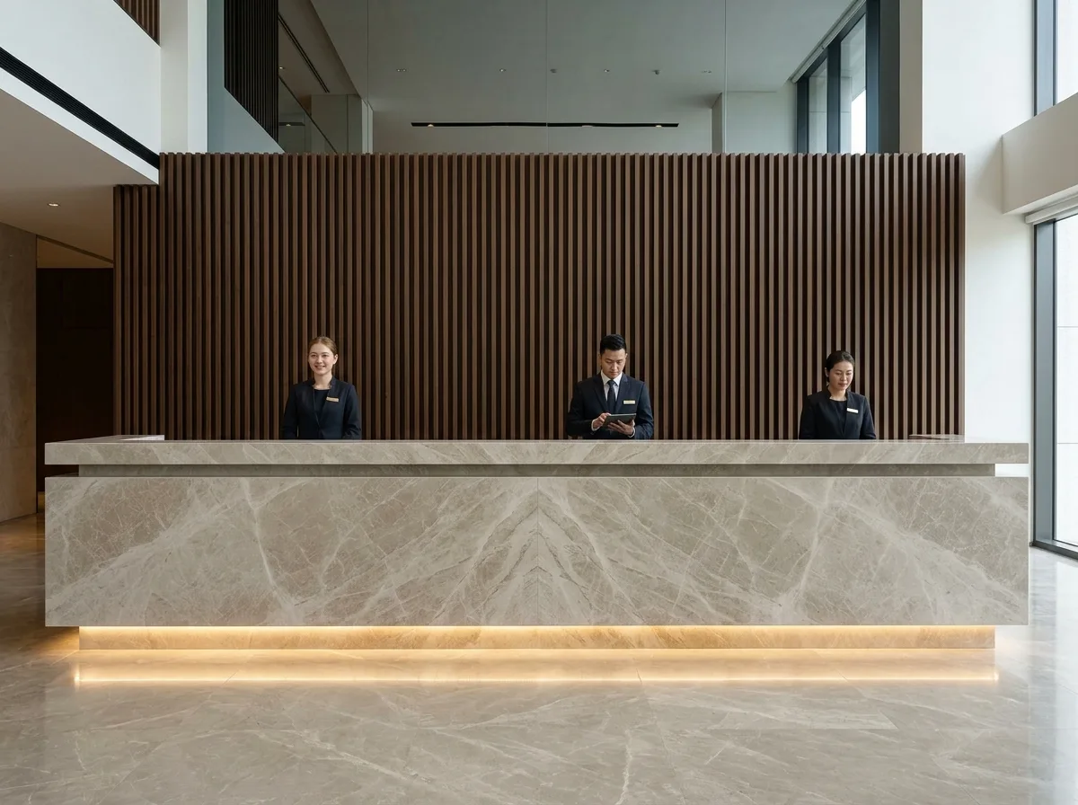 Full Marble Long Counter: A Horizontal Line in the Hotel Lobby