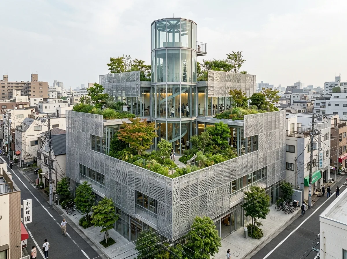 都市中的人工地形：穿孔屏与阶梯状屋顶平台