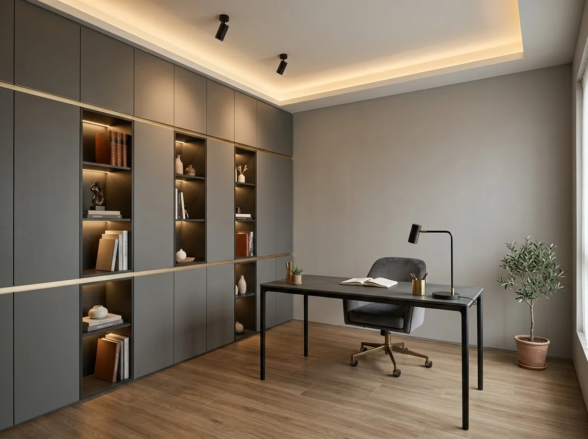 Modern Light Luxury - Study: One Wall Fully Utilized, the Rest Left Blank