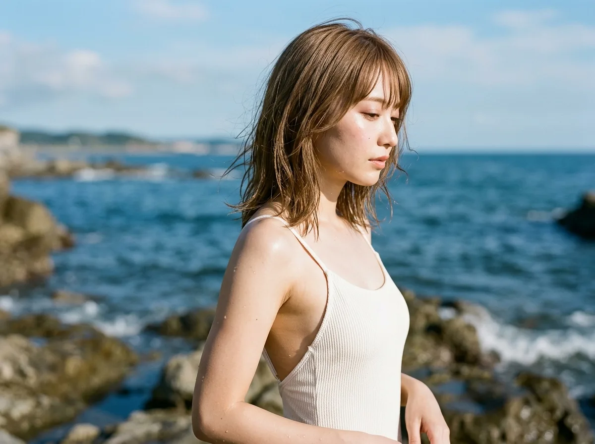 潮水拂過的側顏：岩礁海邊特寫