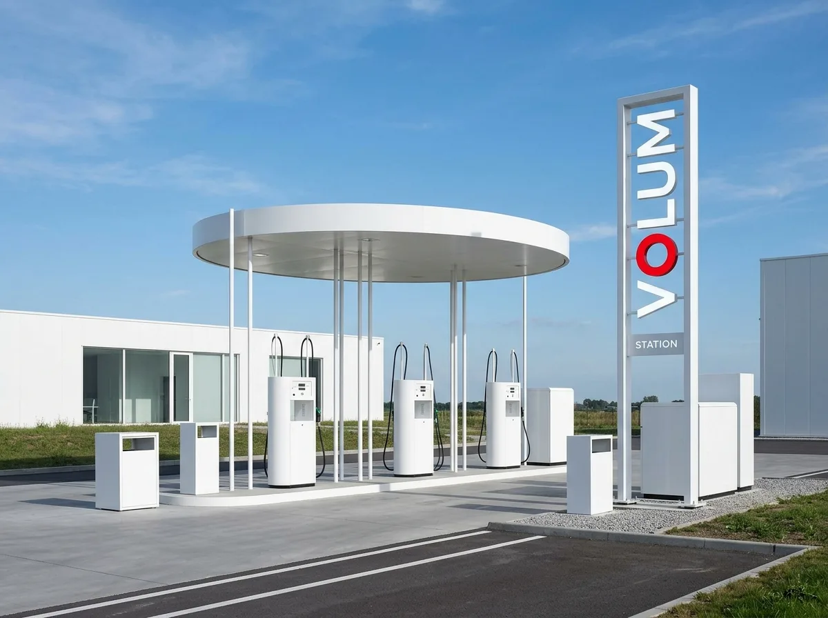 Mobil ガソリンスタンド設計プロジェクト：円形キャノピーと赤いOのシステム