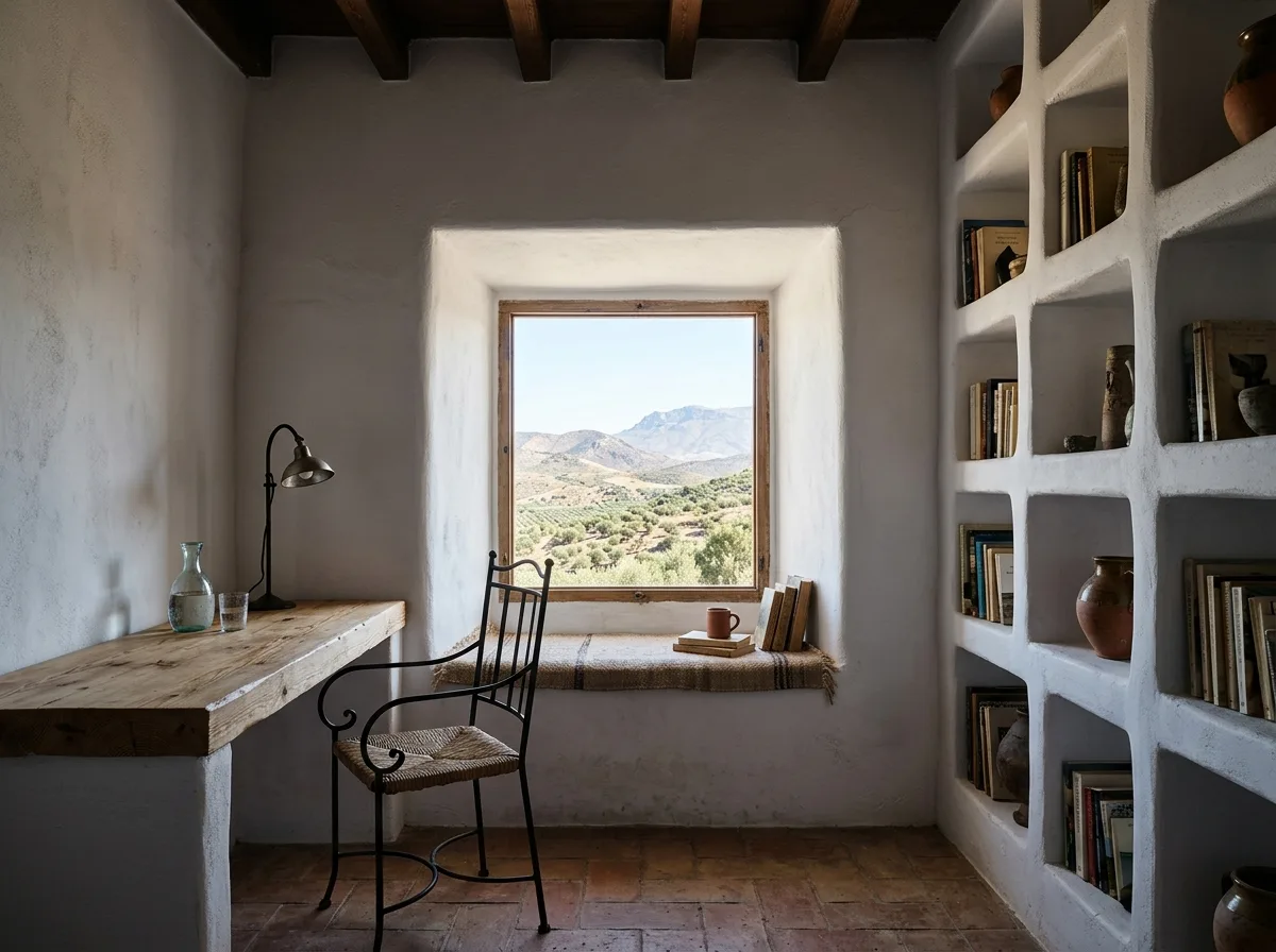Modern Mediterranean・Study: Small Window and Thick Walls