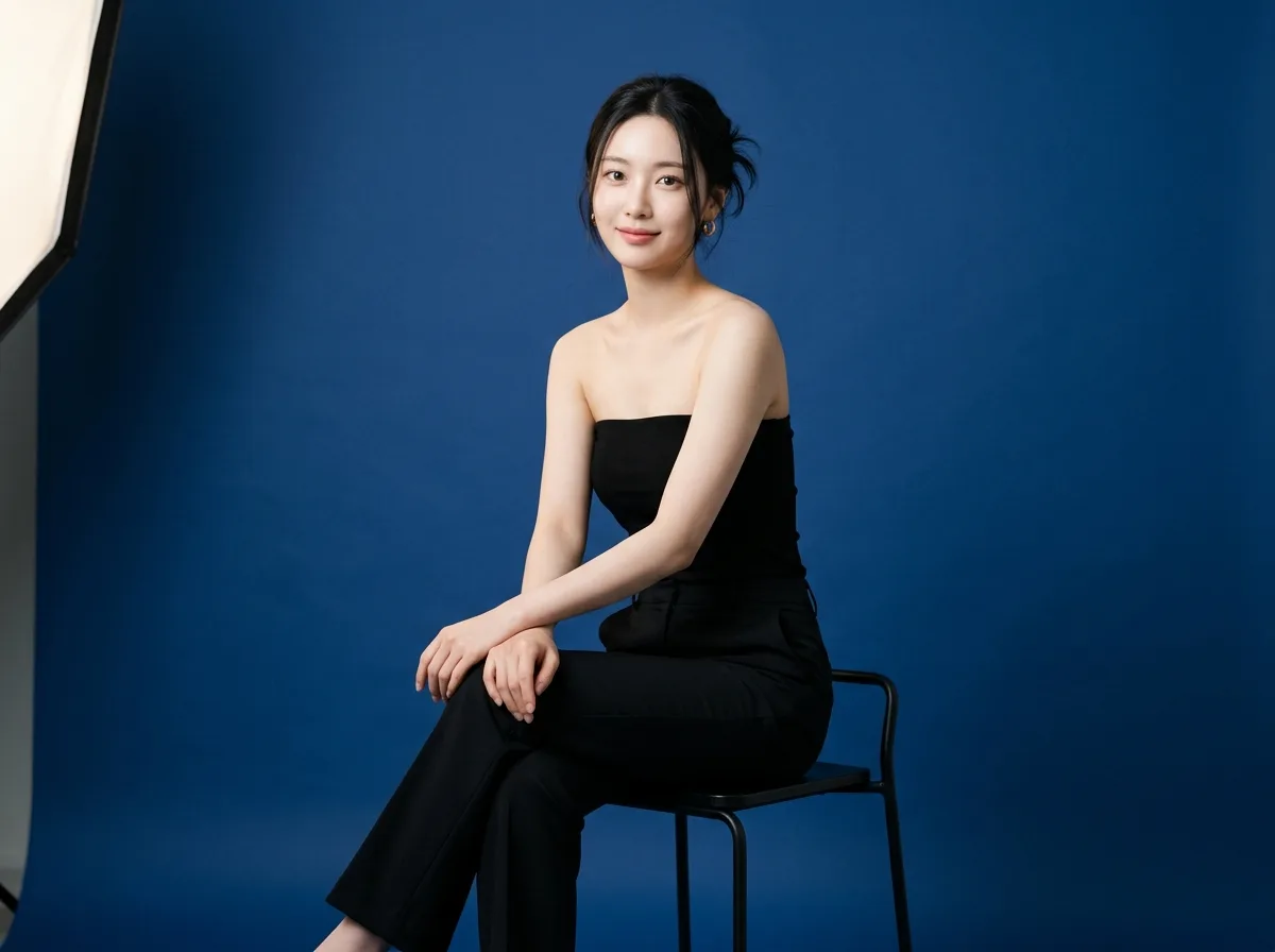 Black Studio Edit Portrait on Royal Blue Background