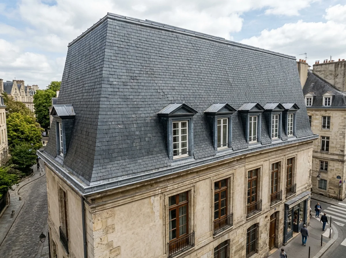 Mansard roof with a row of dormer windows