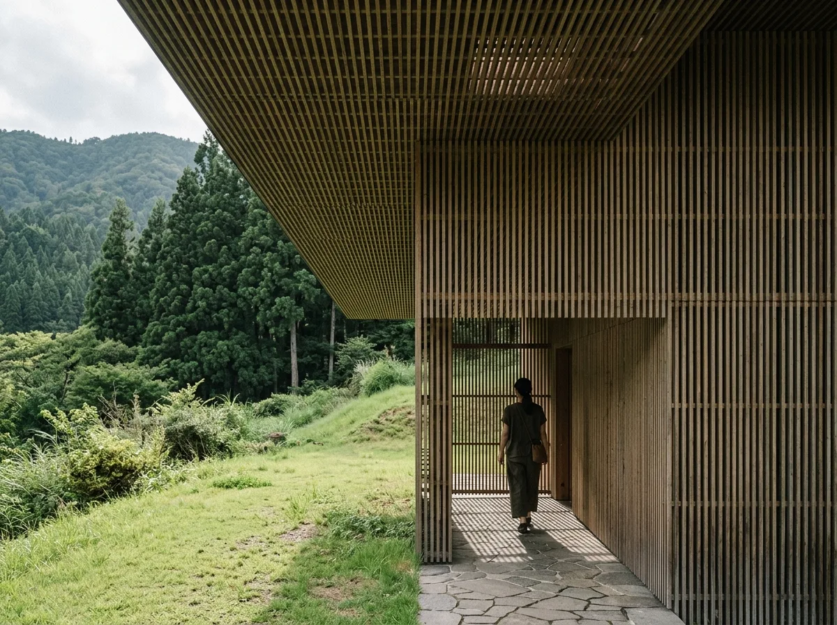 隈研吾｜木格栅入口：让体量消失在细木条中