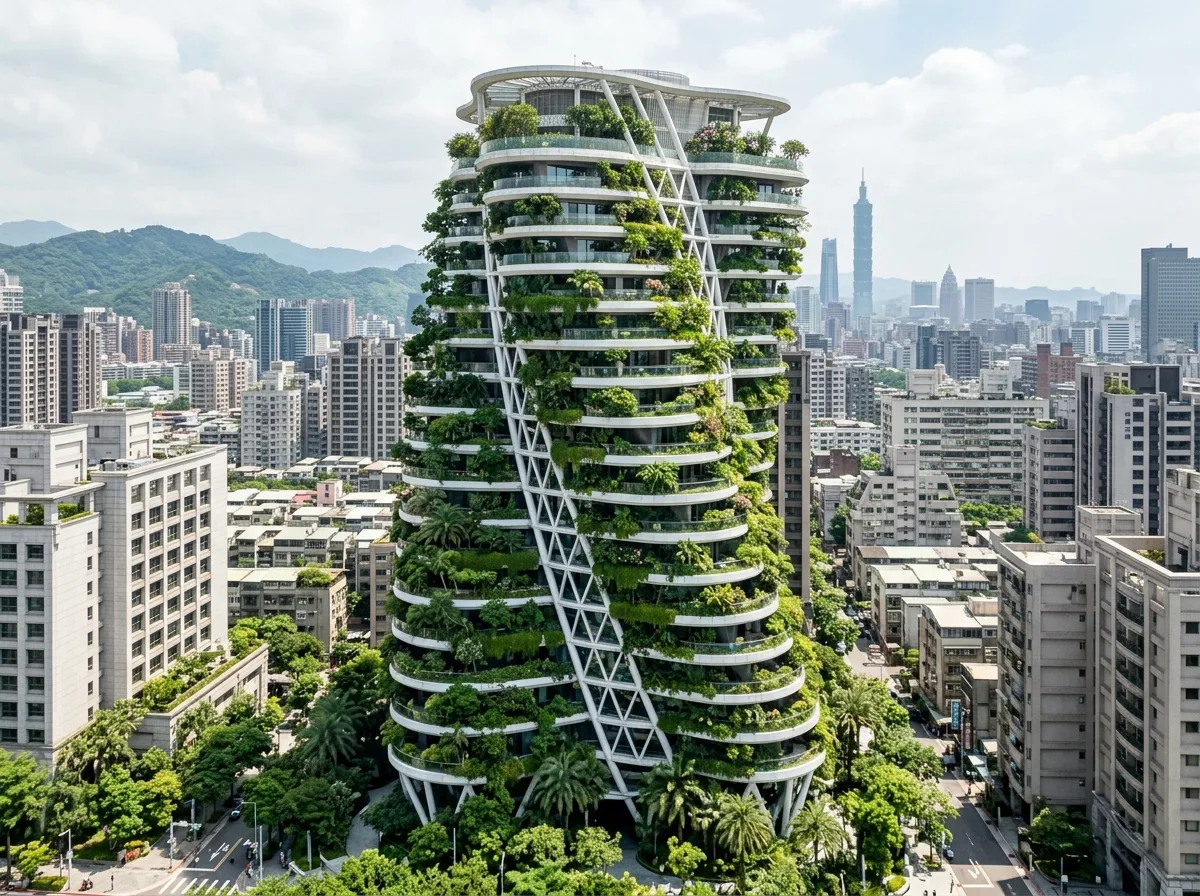 90-Degree Twisting Vertical Forest Residence: Layer-by-Layer Rotating Planter Balconies