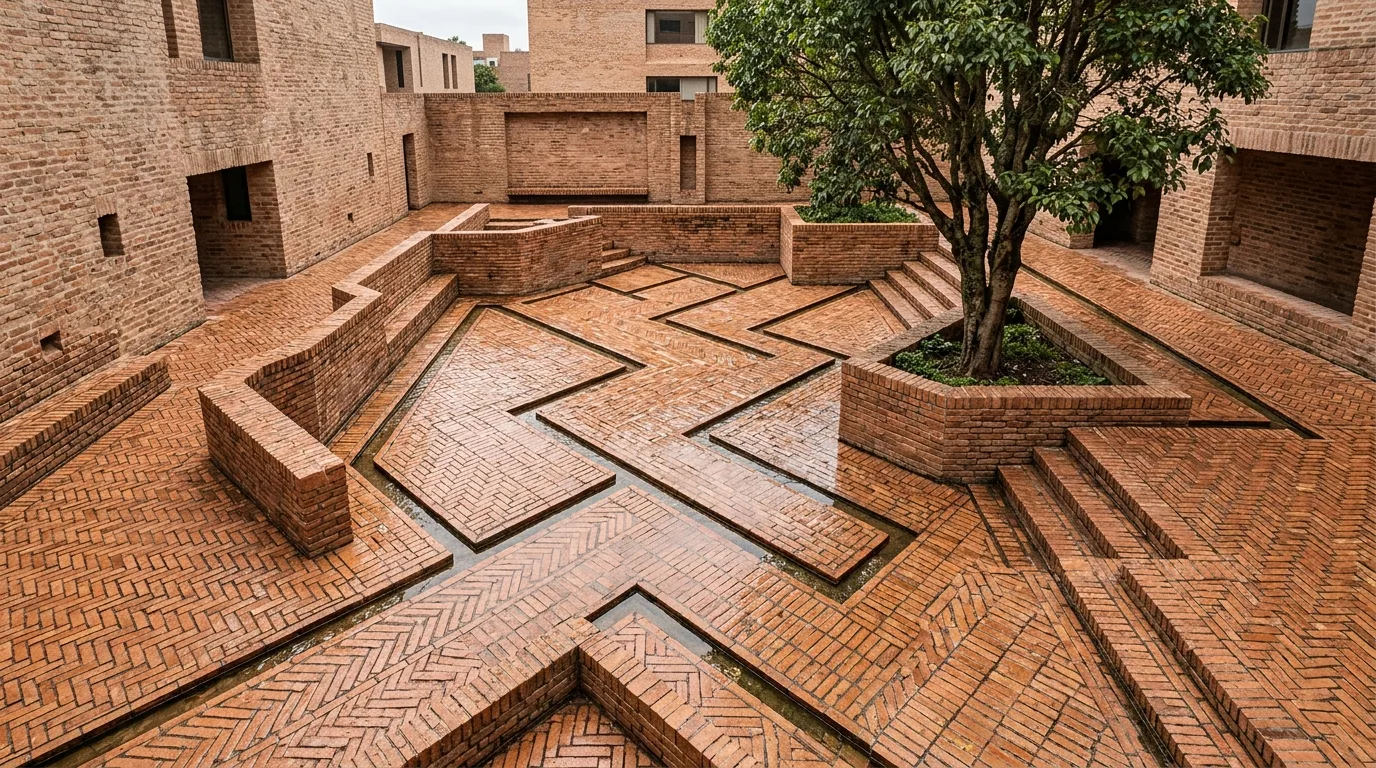 Geometry of Brick and Water: Channels, Terraces, and Courtyards