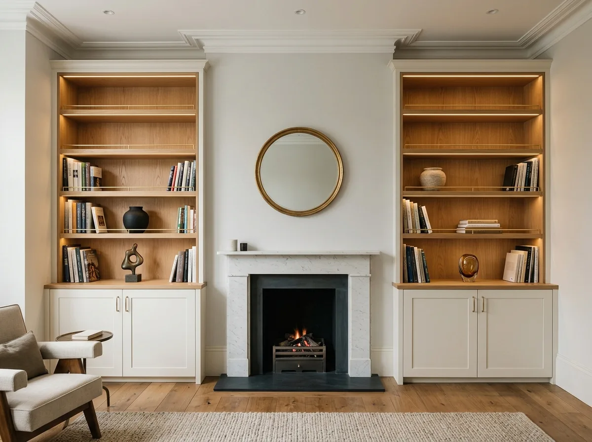 A Pair of Cabinets Flanking the Fireplace