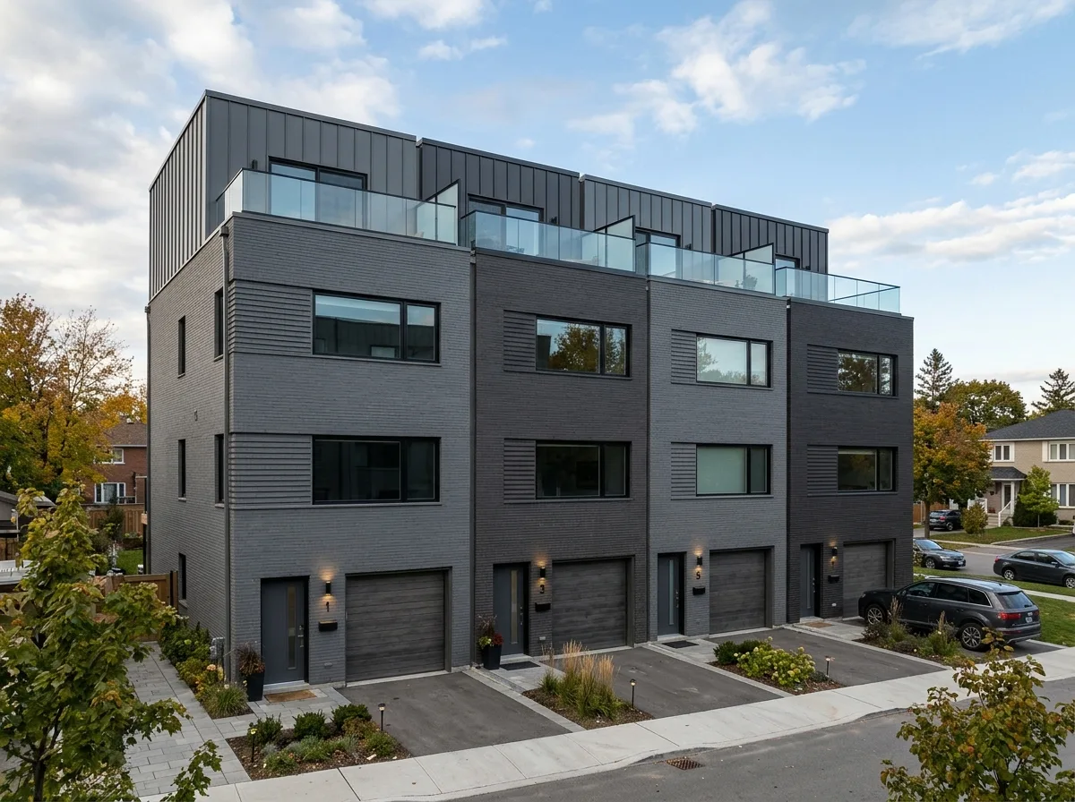 Contemporary American Townhouse: Brick, Metal Panels, and Large Windows