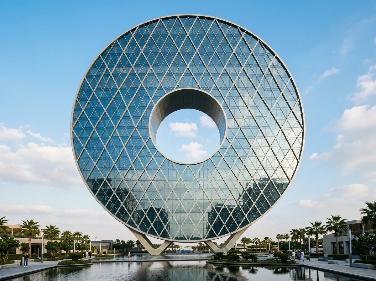 圆形体块与中央挑空：整栋建筑如同一枚透镜