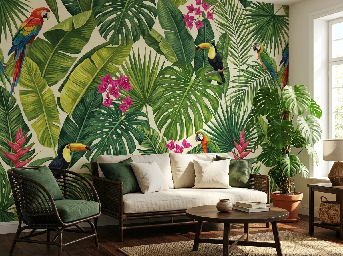 Botanical Patterns: Tropical Leaves and Birds All Over