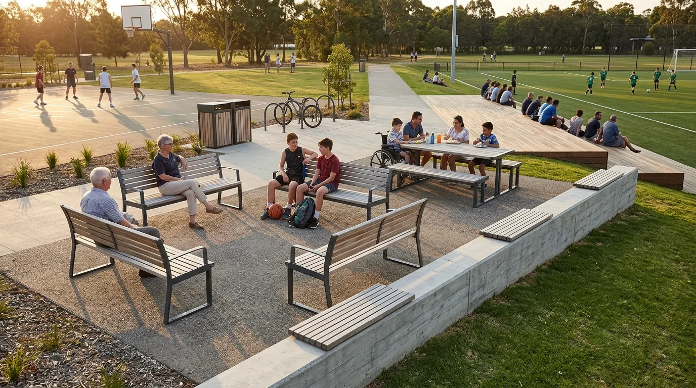 Seating System for Sports Parks: Different Sitting Methods with the Same Vocabulary