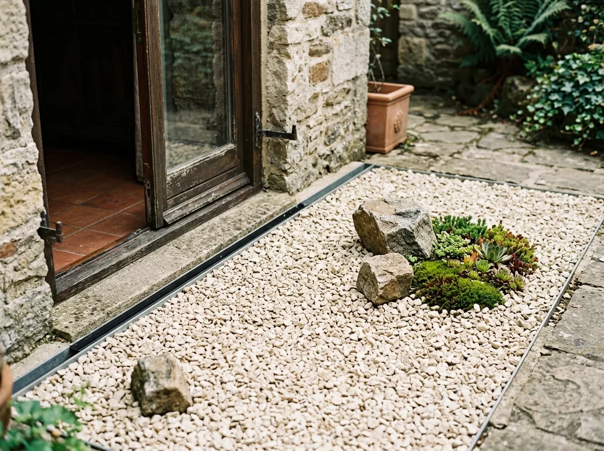 Gravel and moss: the ground between indoors and outdoors
