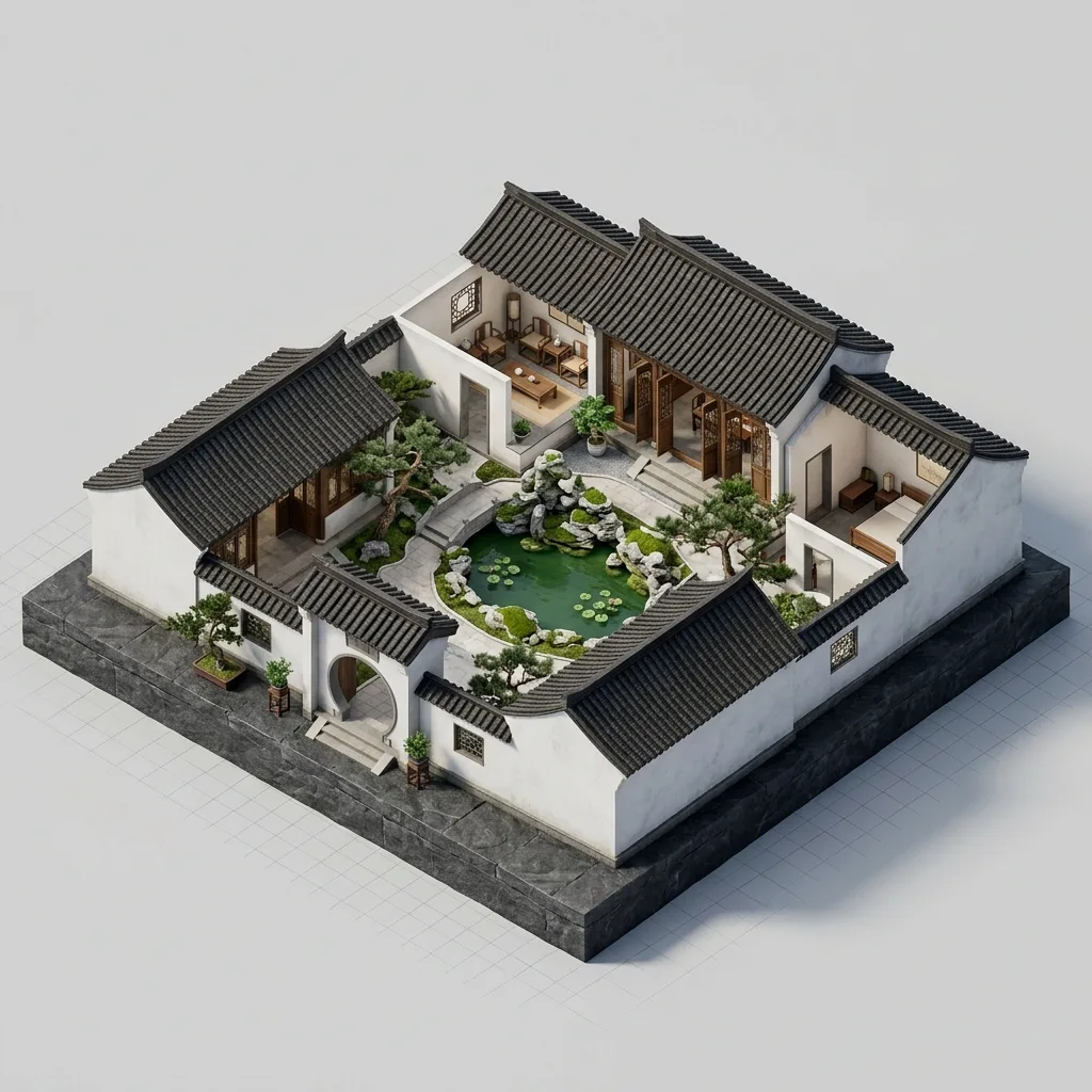 Chinese Courtyard House Navigable in Browser