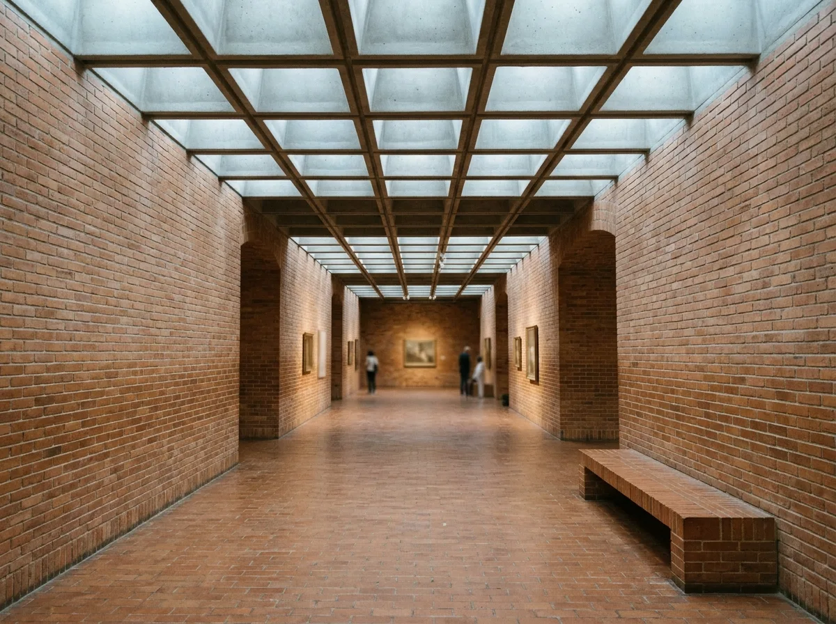 Exhibition Hall of the Brick Museum: Grille Skylights and Oblique Sunlight