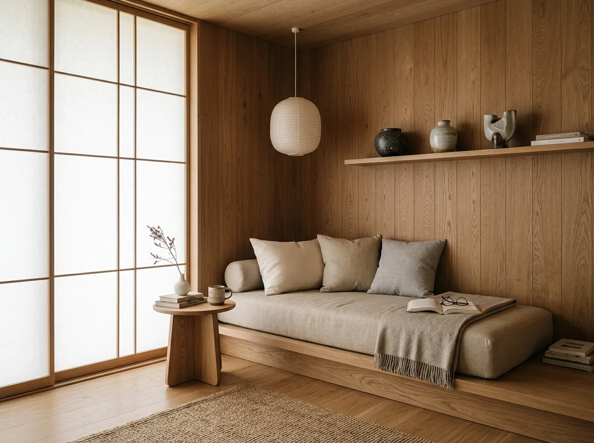 Japanese Zen-Inspired Study Room with Light and Shadow