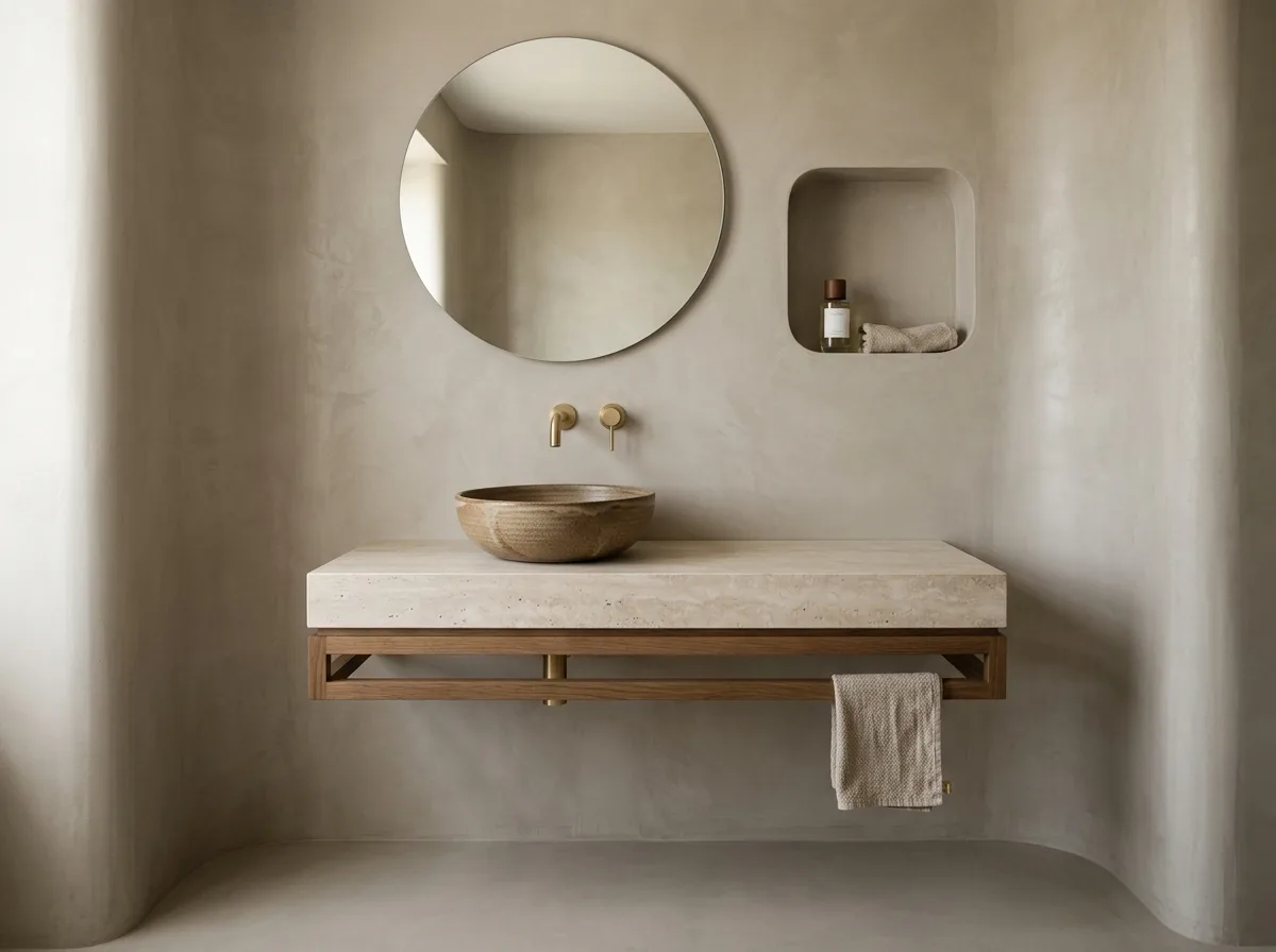 Organic Minimalism - Bathroom: Rectangular countertop and round basin
