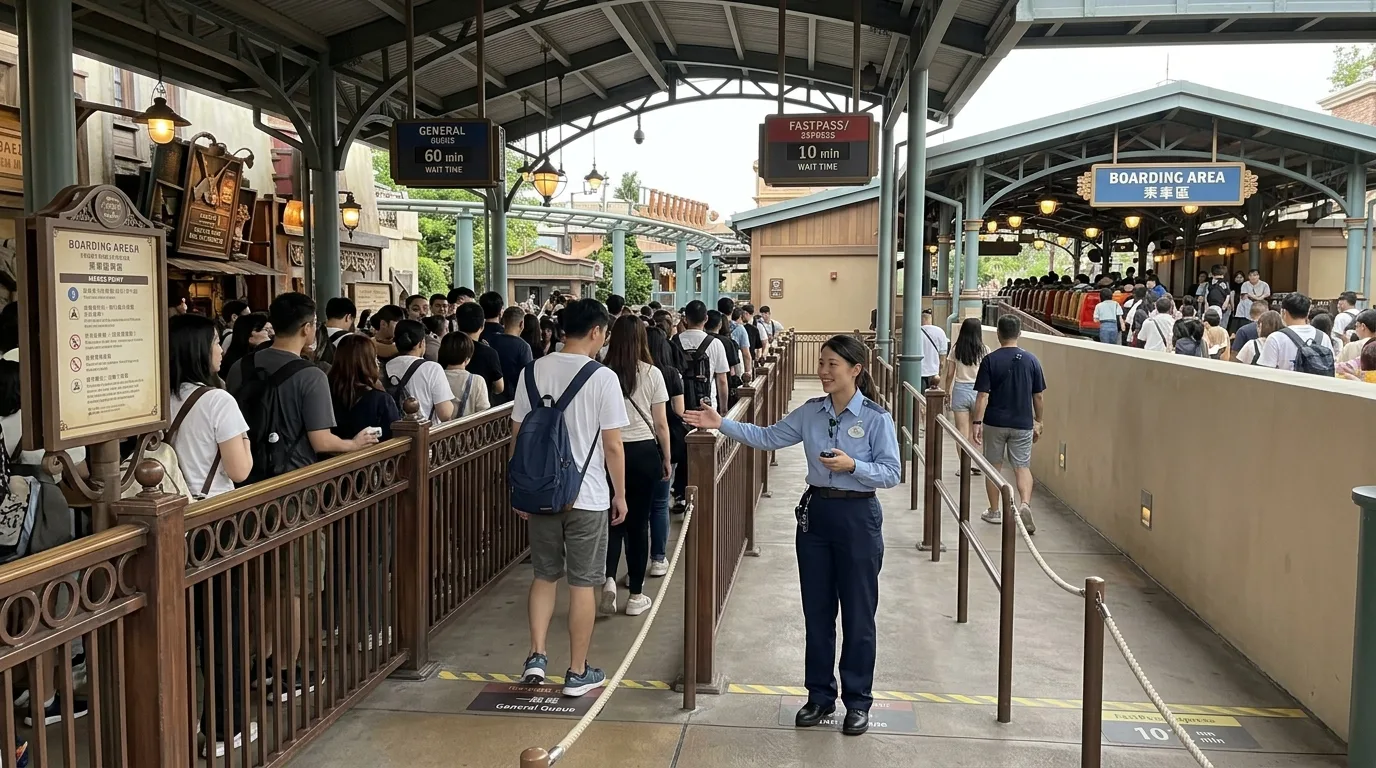 ファストパスの列の位置：二つの列はどう合流するか