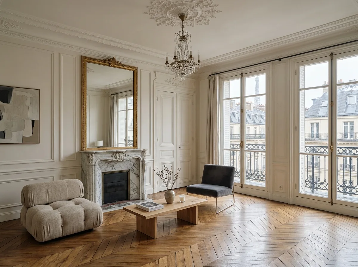 French Classic Apartment: Moldings, Herringbone, and Marble