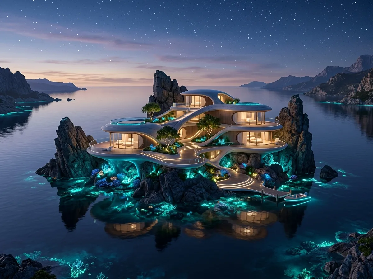 海に浮かぶオーガニック住宅