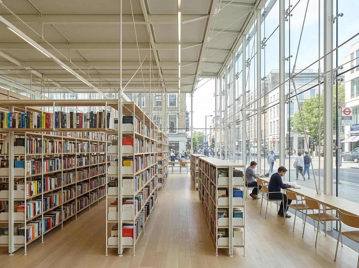 Lightweight Structure Bookstore: Transparent Facade and Details